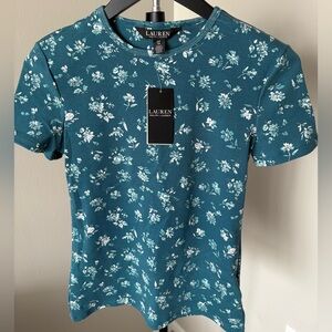 Lauren Ralph Lauren Teal Floral Short Sleeve Tee